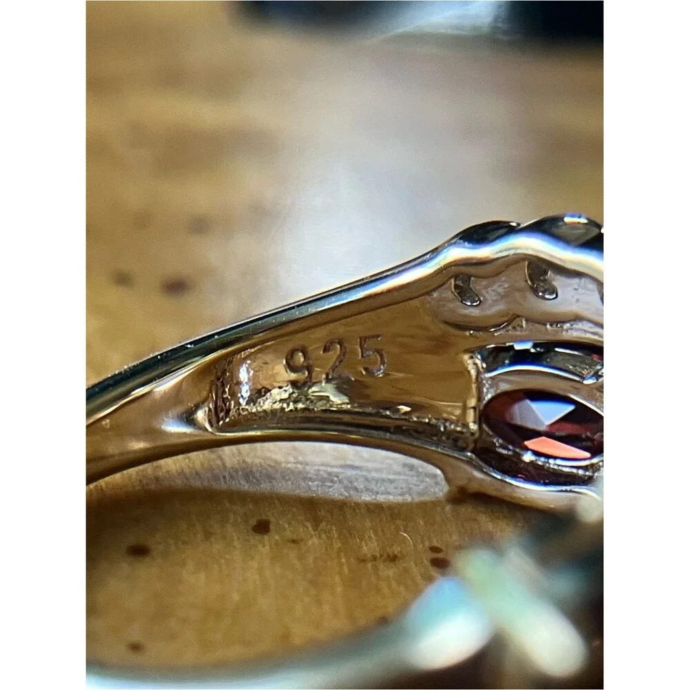 Natural Red Garnet Sterling Silver Ring Size 5.75